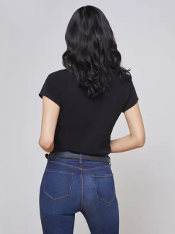 L'AGENCE All Things Black|Essentials|Becca Cotton V-Neck Tee Black