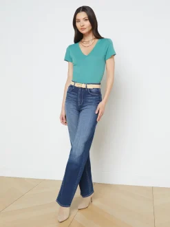 L'AGENCE Online Exclusives|Resort Collection|Becca Cotton V-Neck Tee Green Jasper