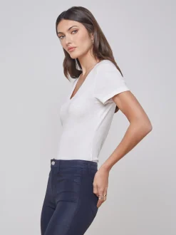 L'AGENCE Nouveau Whites|Essentials|Becca Cotton V-Neck Tee White