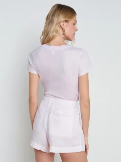 L'AGENCE Spring '24 Catalog|Spring Collection|Becca Cotton V-Neck Tee Lilac Snow