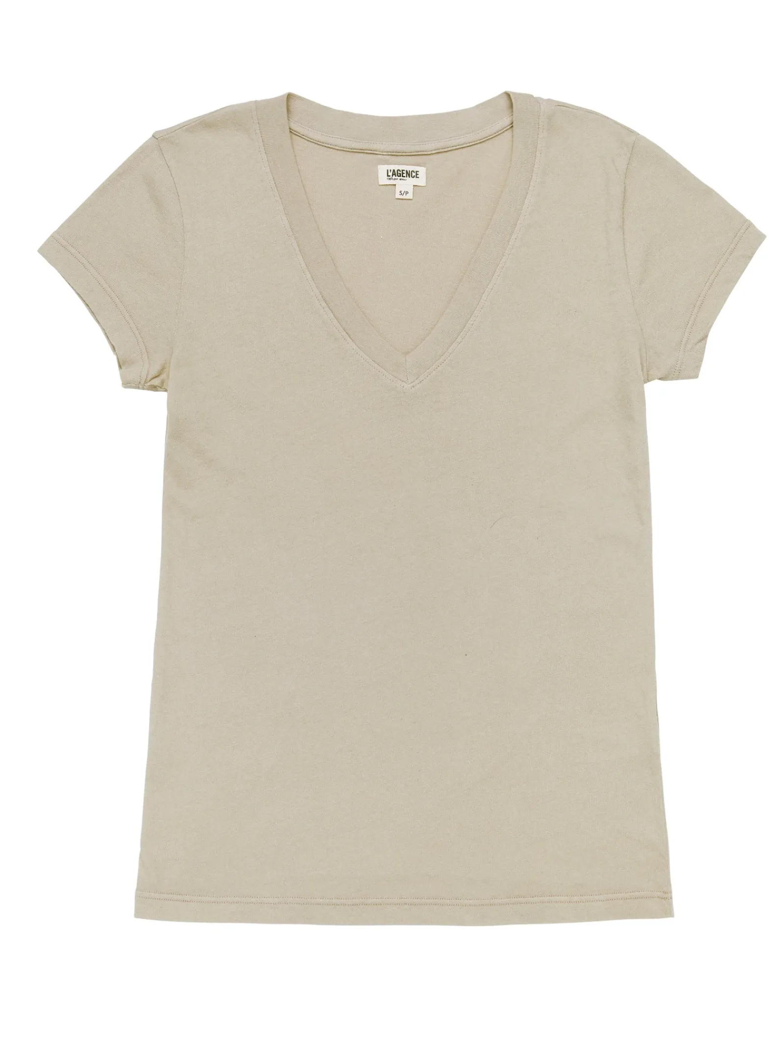 L'AGENCE Tees|Becca Cotton V-Neck Tee Biscuit
