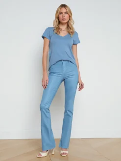 L'AGENCE Spring Collection|Best Sellers|Becca Cotton V-Neck Tee Blue Mist