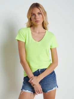 L'AGENCE Spring Collection|Tees|Becca Cotton V-Neck Tee Neon Citrus