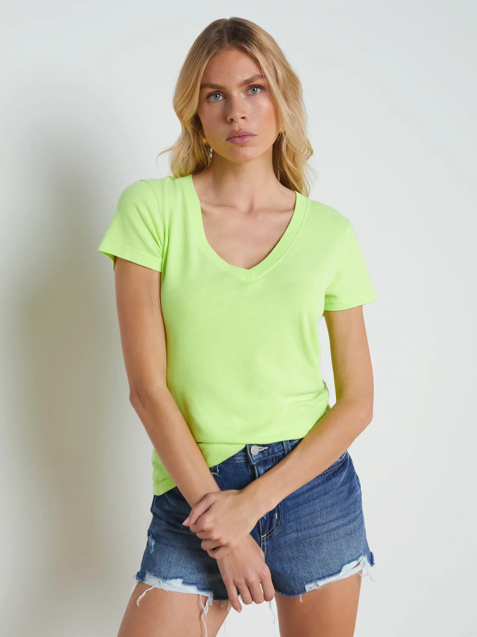 L'AGENCE Spring Collection|Tees|Becca Cotton V-Neck Tee Neon Citrus