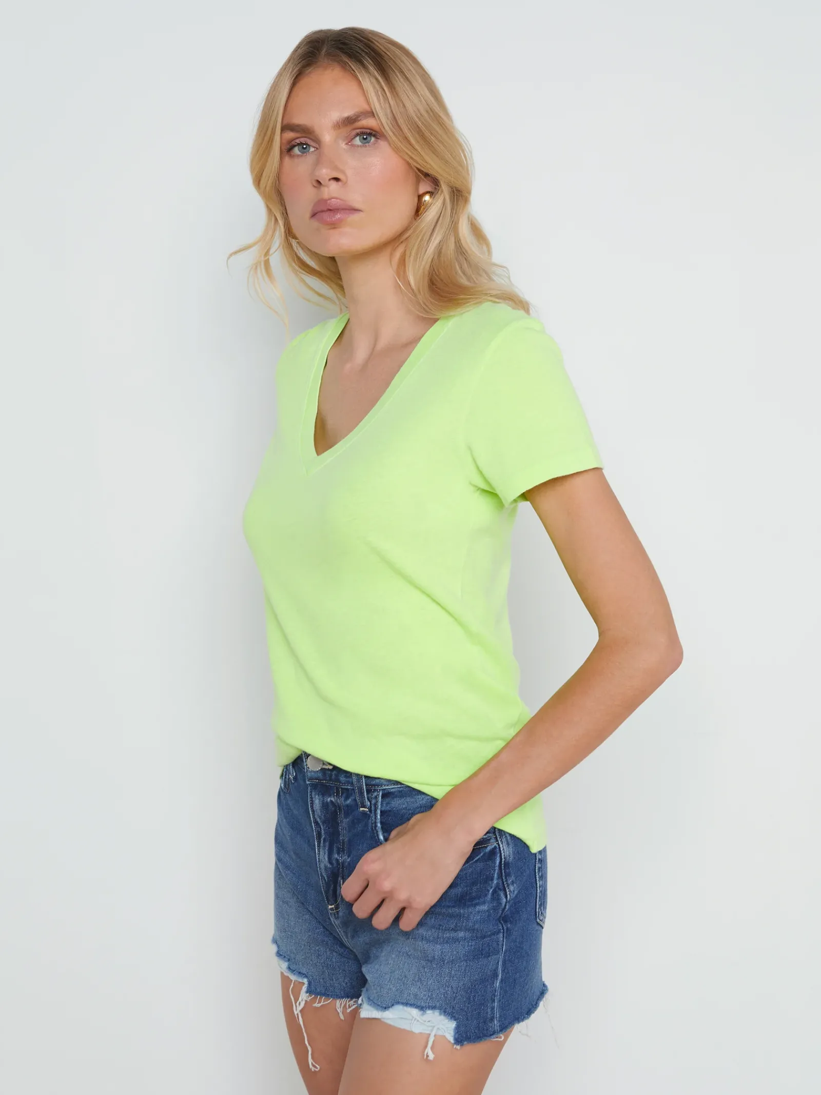 L'AGENCE Spring Collection|Tees|Becca Cotton V-Neck Tee Neon Citrus