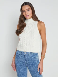 L'AGENCE Nouveau Whites|Spring Collection|Bellini Cable-Knit Turtleneck Ivory