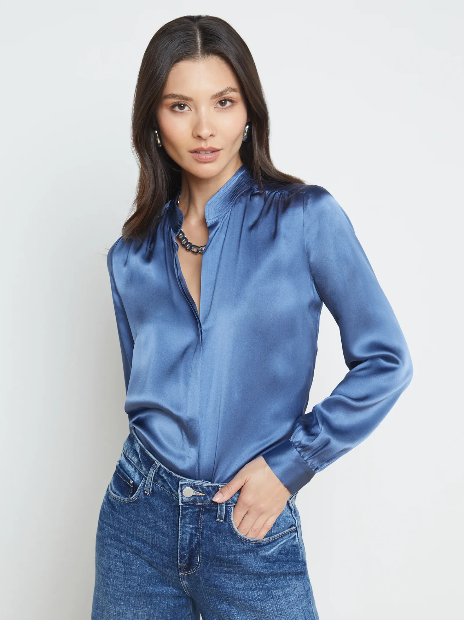L'AGENCE Resort Collection|Silks|Bianca Blouse Blue Horizon