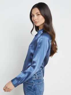 L'AGENCE Resort Collection|Silks|Bianca Blouse Blue Horizon