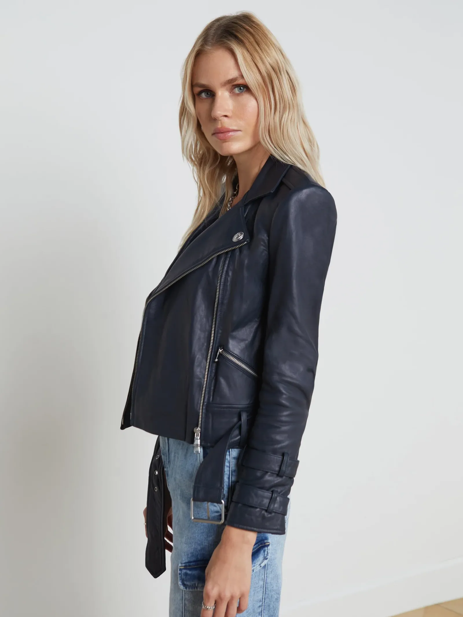 L'AGENCE Leather|Blazers & Jackets|Billie Belted Leather Jacket Midnight