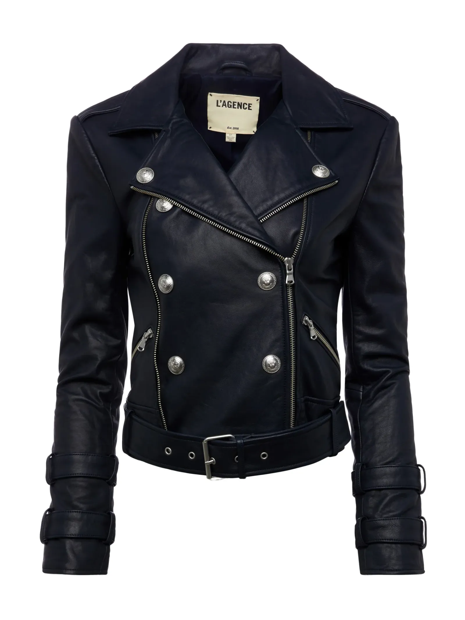 L'AGENCE Leather|Blazers & Jackets|Billie Belted Leather Jacket Midnight