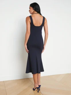 L'AGENCE Spring Collection|Dresses & Jumpsuits|Bisous Flared Midi Dress Midnight