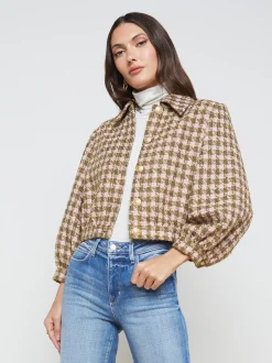 L'AGENCE Resort Collection|Best Sellers|Bridges Tweed Jacket Army/Light Pink Multi