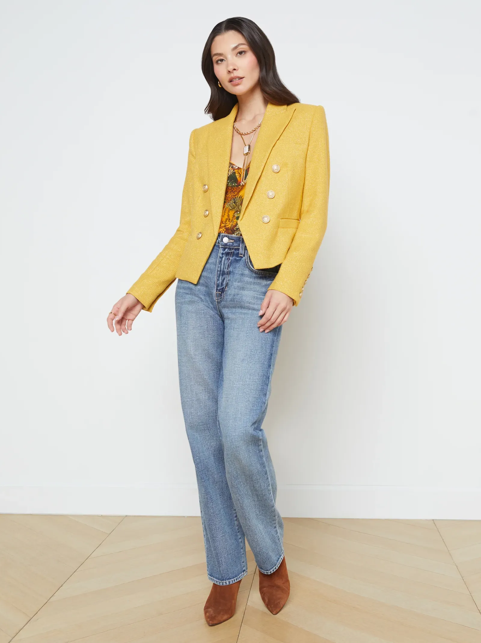 L'AGENCE Resort Collection|Blazers & Jackets|Brooke Open-Front Blazer Citrine/Gold