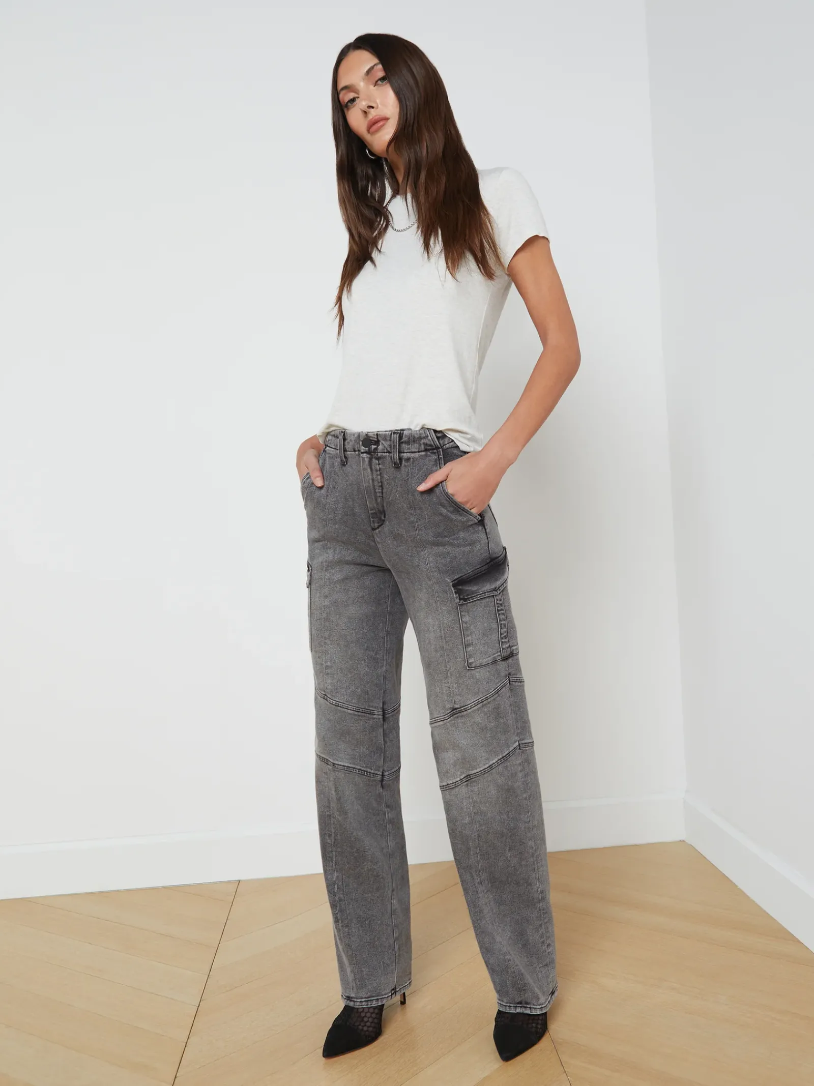 L'AGENCE Cargo Pants|Cargo Pants|Brooklyn Cargo Jean Magnesite