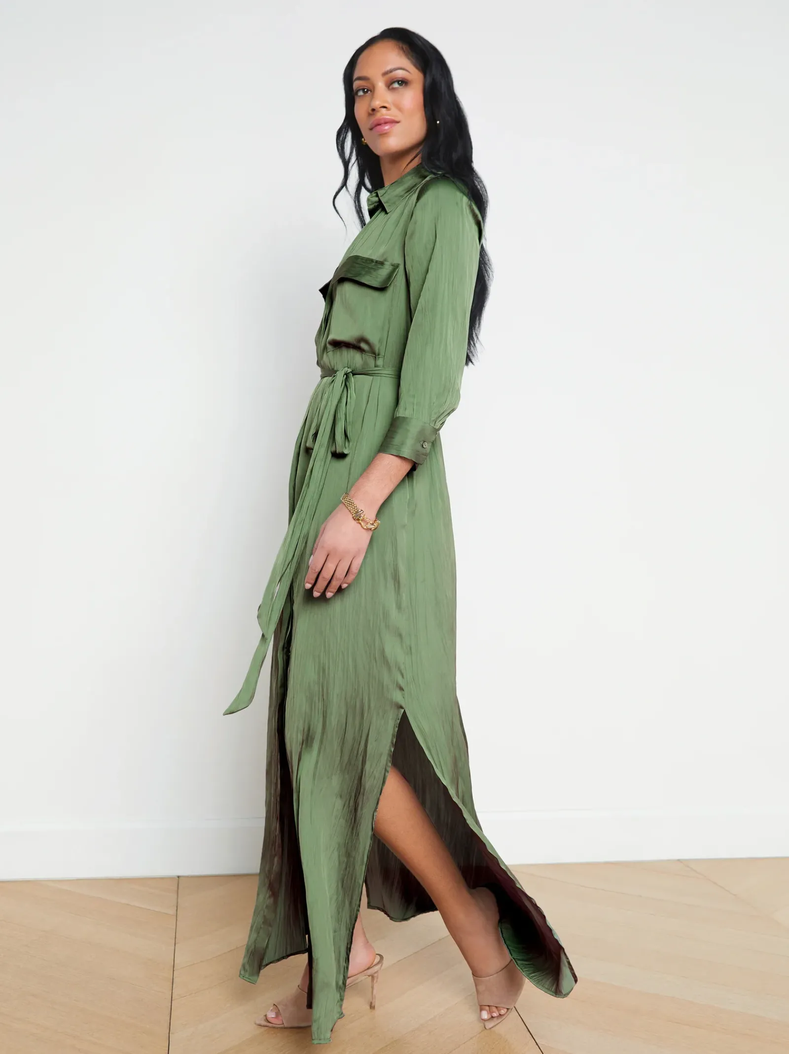 L'AGENCE Spring Collection|Dresses & Jumpsuits|Cameron Maxi Shirt Dress Clover