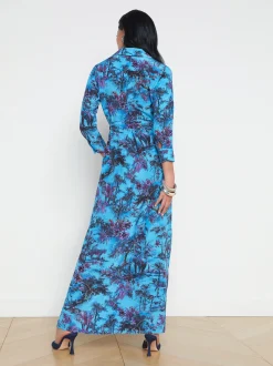 L'AGENCE Spring Collection|Print Edition|Cameron Silk Maxi Shirt Dress Blue Multi Jungle Toile