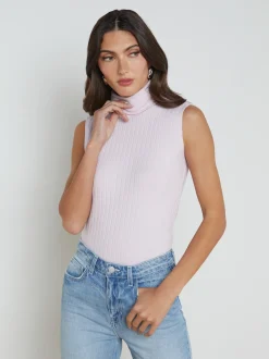 L'AGENCE Spring Collection|Knitwear|Ceci Sleeveless Turtleneck Lilac Snow