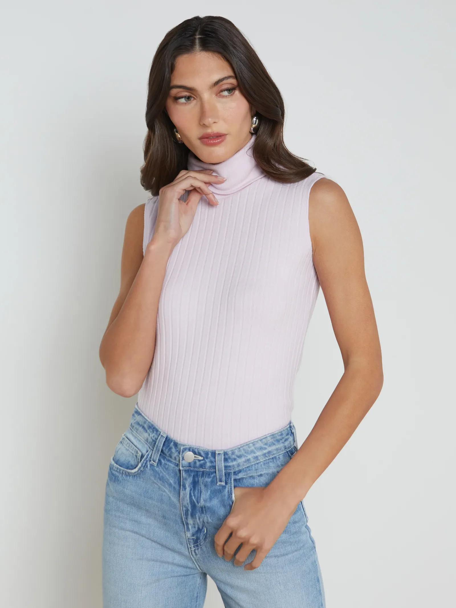L'AGENCE Spring Collection|Knitwear|Ceci Sleeveless Turtleneck Lilac Snow