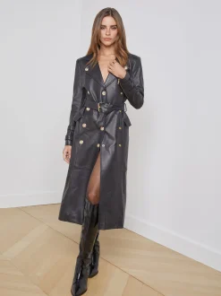 L'AGENCE Leather|Celina Leather Trench Coat Black
