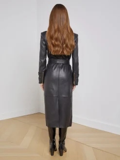 L'AGENCE Leather|Celina Leather Trench Coat Black