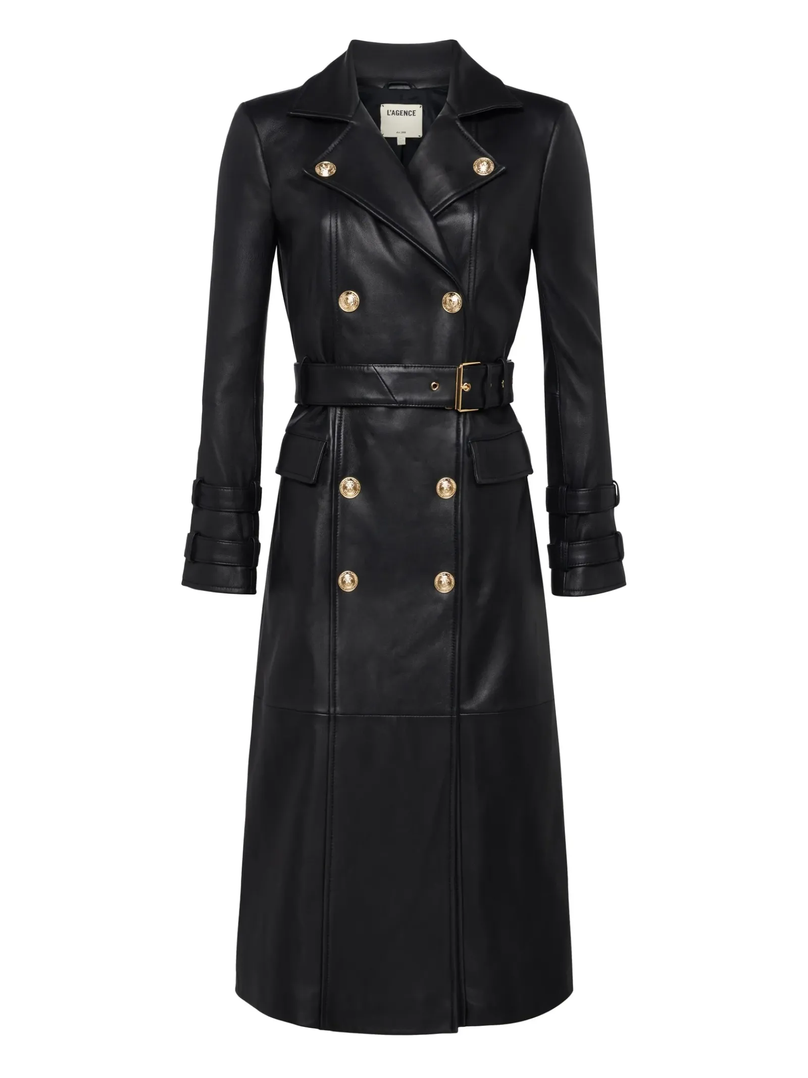 L'AGENCE Leather|Celina Leather Trench Coat Black
