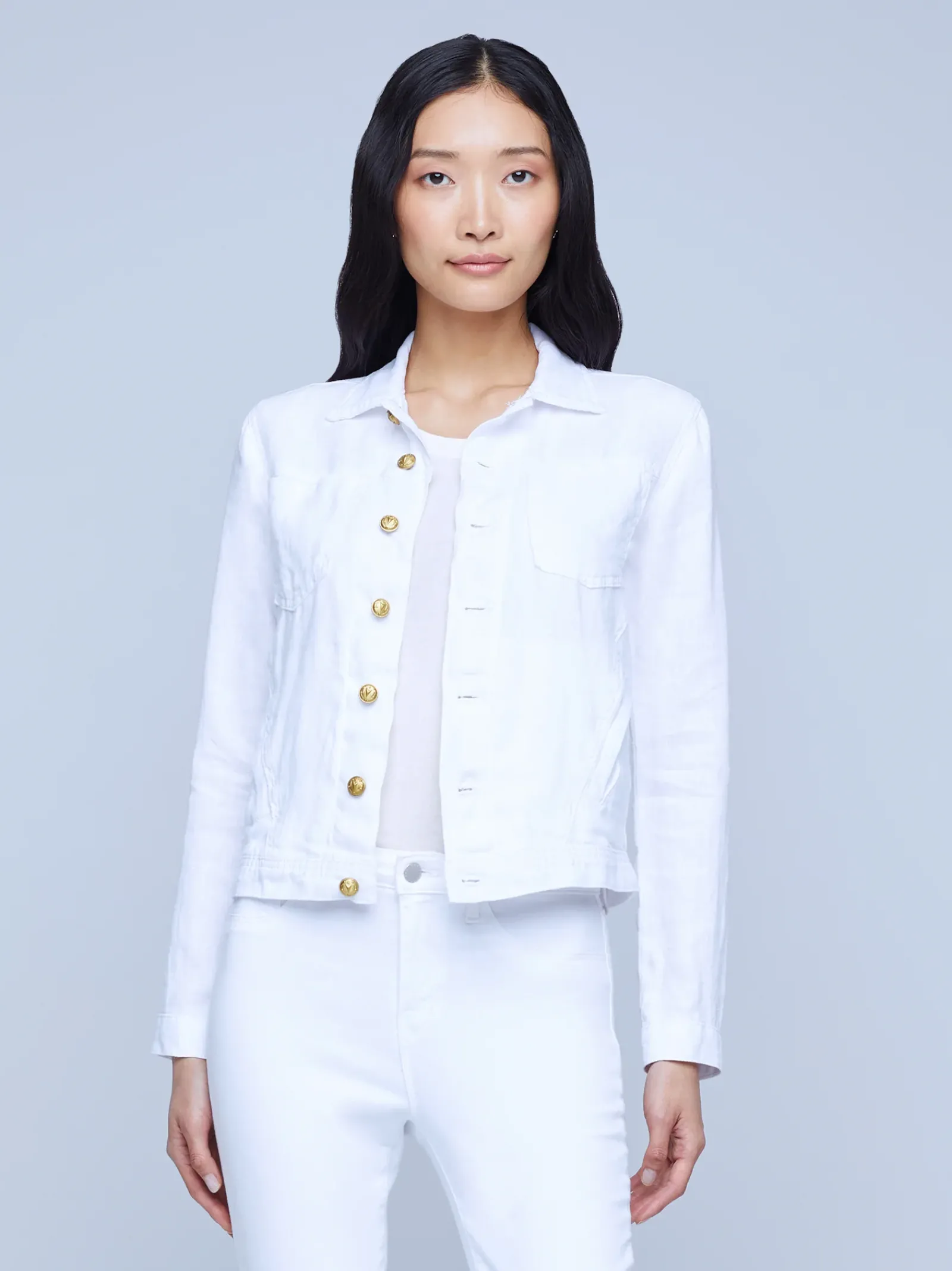 L'AGENCE Nouveau Whites|Denim Jackets|Celine Linen Jacket Blanc