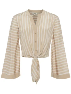 L'AGENCE Online Exclusives|Spring Collection|Charlize Tie-Front Blouse Almond/Champagne Stripe