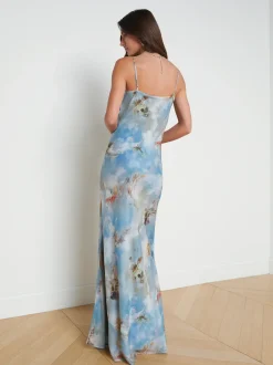 L'AGENCE Spring '24 Catalog|Print Edition|Christine Silk Dress Light Blue Multi Renaissance