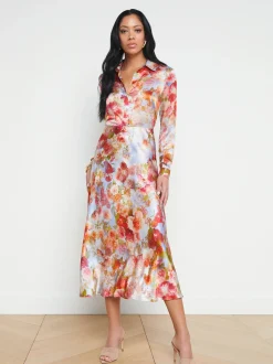 L'AGENCE Sets|Print Edition|Clarisa Silk Skirt Multi Soft Cloud Floral