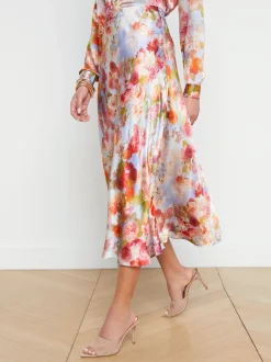 L'AGENCE Sets|Print Edition|Clarisa Silk Skirt Multi Soft Cloud Floral