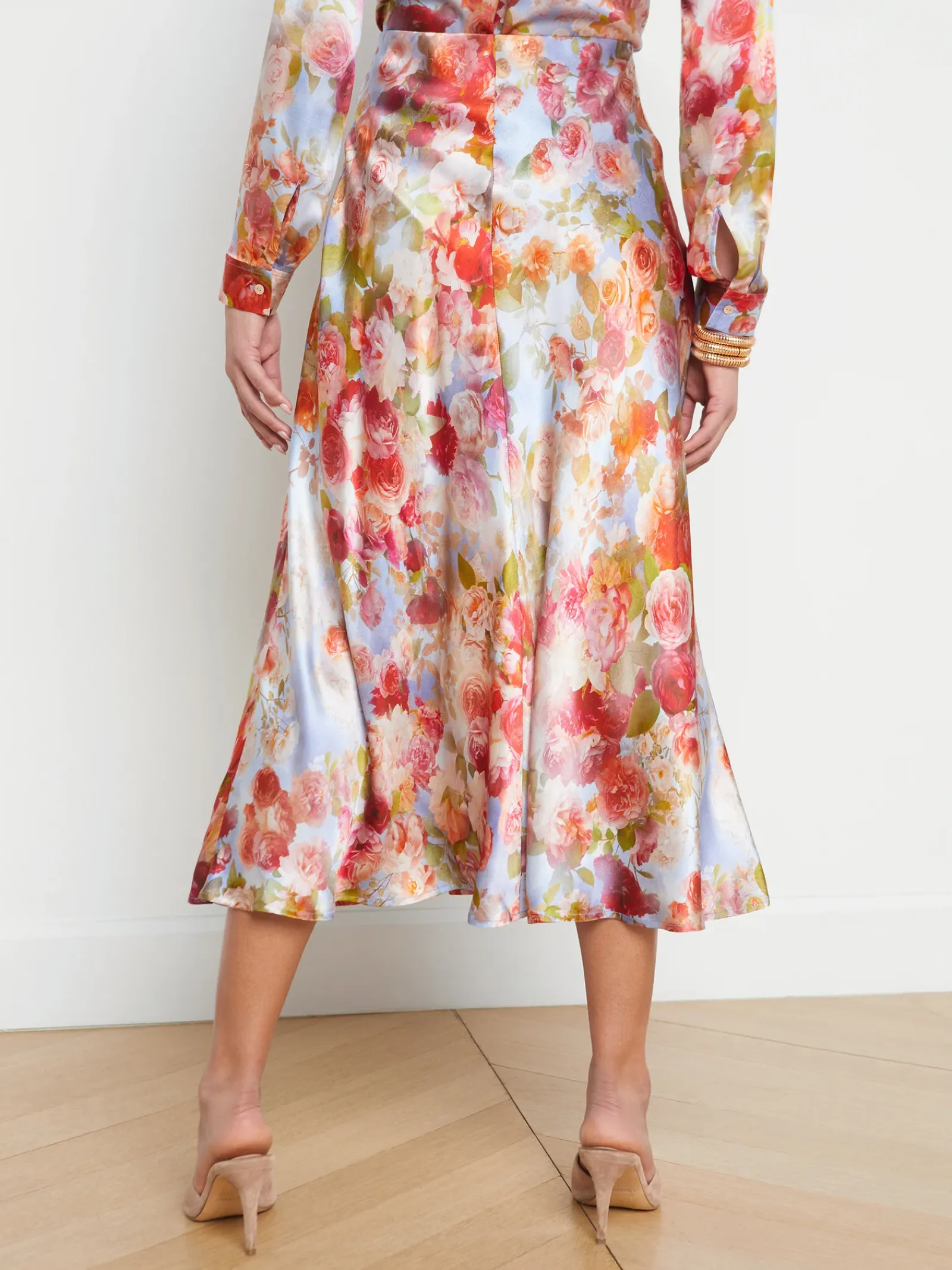 L'AGENCE Sets|Print Edition|Clarisa Silk Skirt Multi Soft Cloud Floral