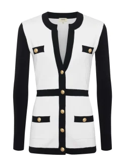 L'AGENCE Spring Collection|Knitwear|Clover Contrast-Trim Cardigan White/Black