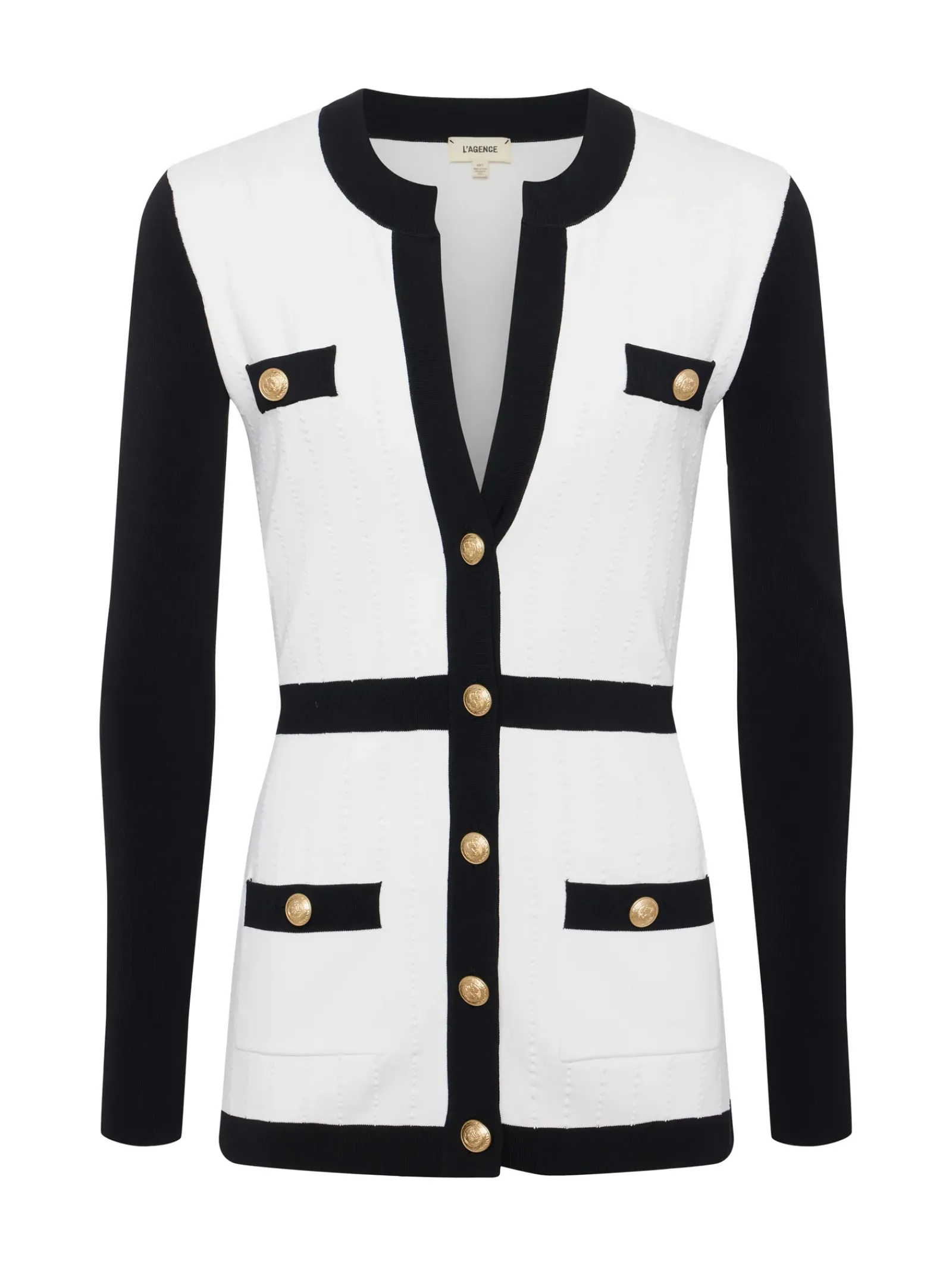 L'AGENCE Spring Collection|Knitwear|Clover Contrast-Trim Cardigan White/Black