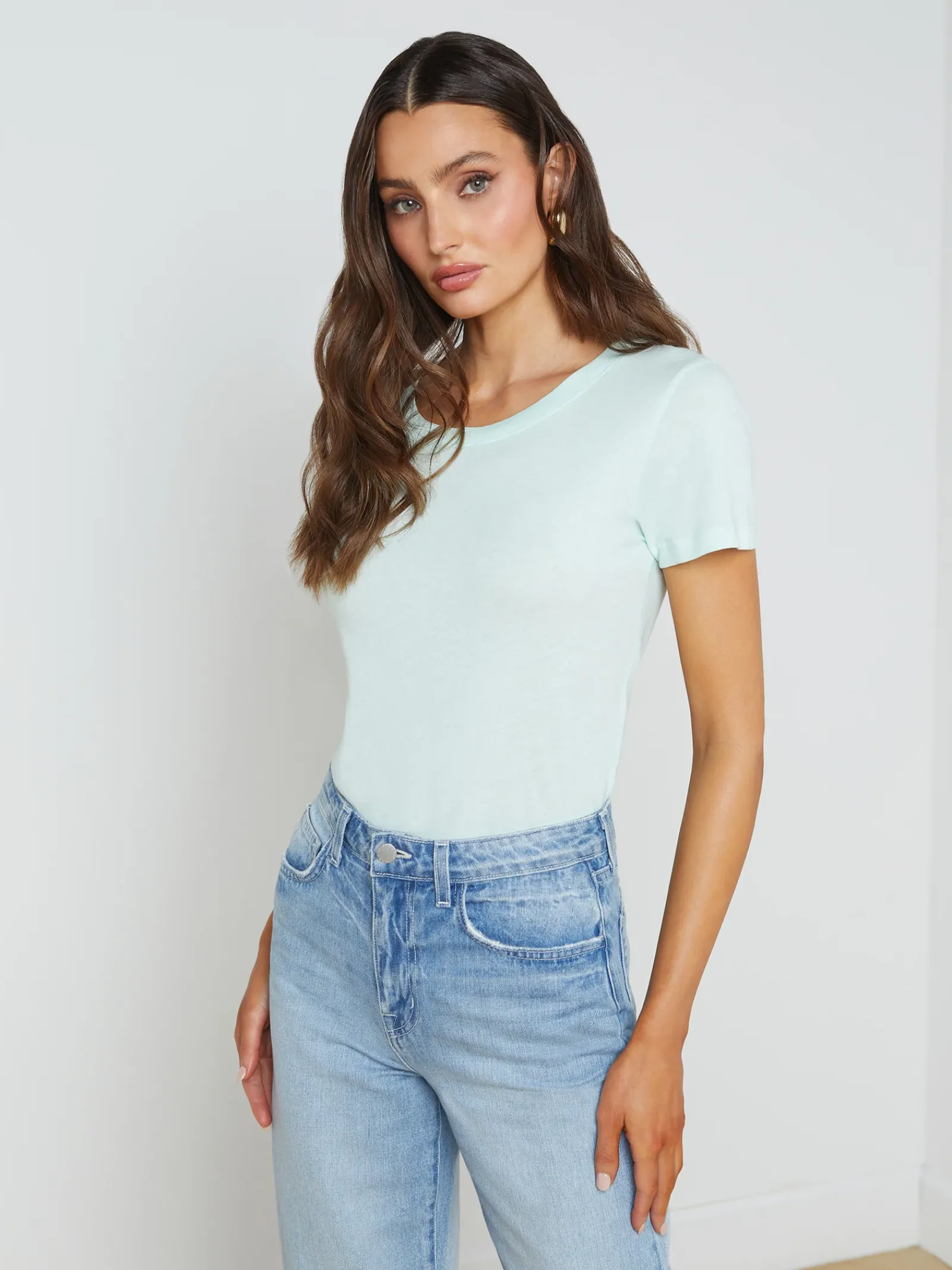 L'AGENCE Spring Collection|Tees|Cory Cotton Scoopneck Tee Honeydew