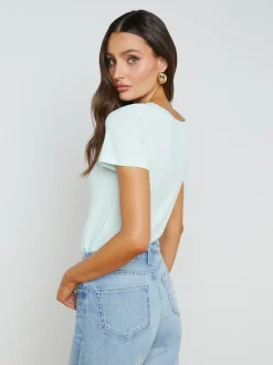 L'AGENCE Spring Collection|Tees|Cory Cotton Scoopneck Tee Honeydew