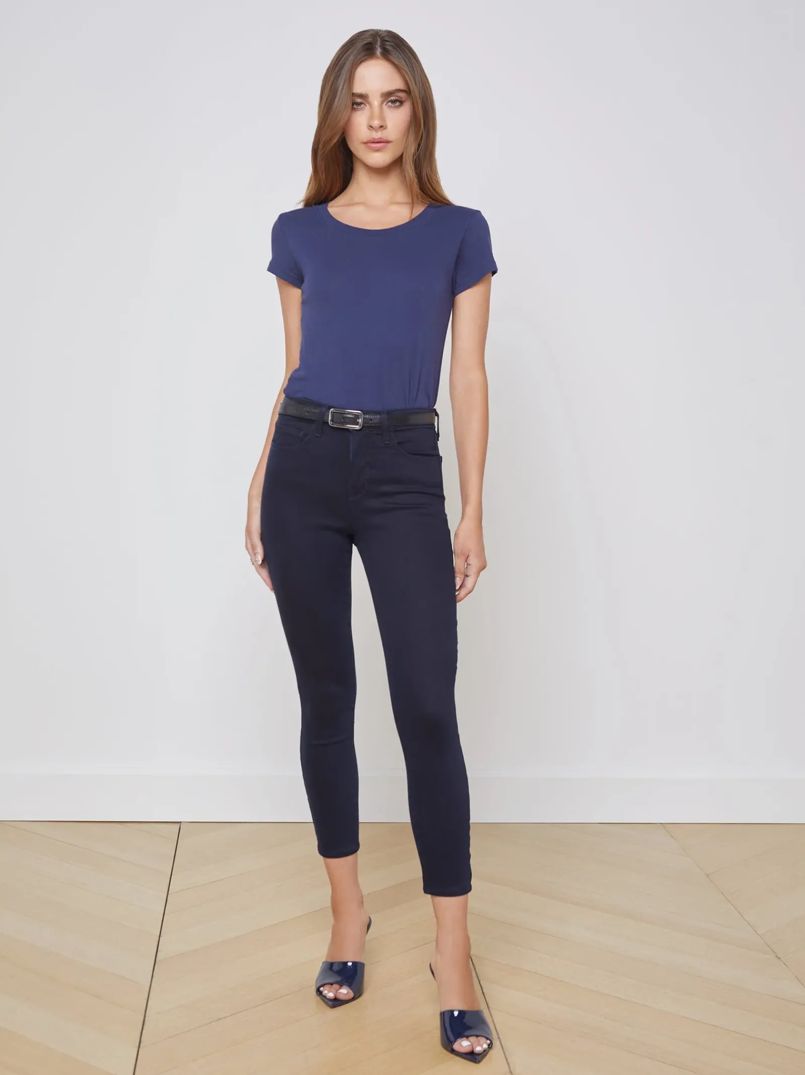 L'AGENCE Essentials|Tees|Cory Cotton Scoopneck Tee Navy