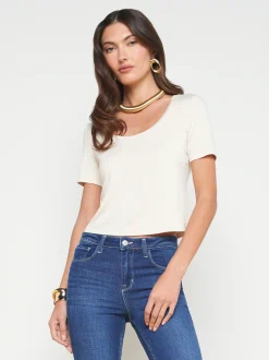 L'AGENCE Spring Collection|Tees|Dana Scoopneck Cropped Tee Bisque