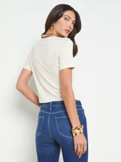 L'AGENCE Spring Collection|Tees|Dana Scoopneck Cropped Tee Bisque