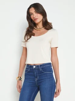 L'AGENCE Spring Collection|Tees|Dana Scoopneck Cropped Tee Bisque