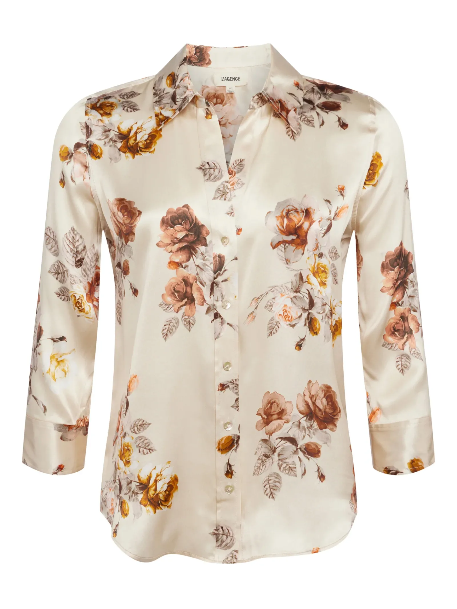 L'AGENCE Resort Collection|Print Edition|Dani Silk Blouse Buff Multi Tonal Rose Floral