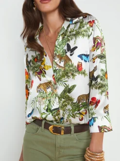 L'AGENCE Print Edition|Spring Collection|Dani Silk Blouse White Multi Butterfly Tiger Jungle