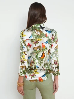 L'AGENCE Print Edition|Spring Collection|Dani Silk Blouse White Multi Butterfly Tiger Jungle