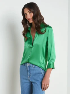 L'AGENCE Spring Collection|Silks|Dani Silk Blouse Fern