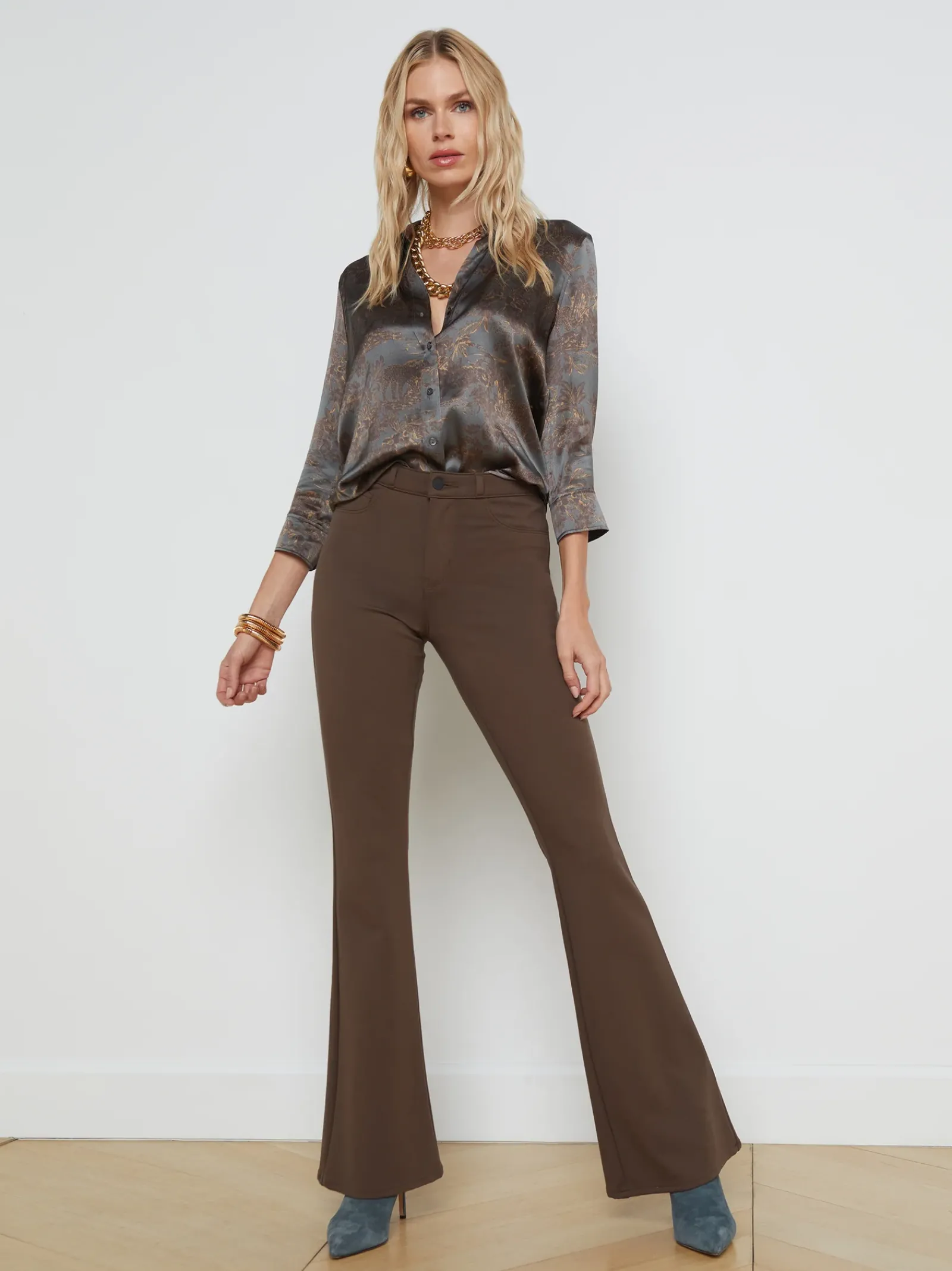 L'AGENCE Print Edition|Silks|Dani Silk Blouse Charcoal Multi Safari Scenic
