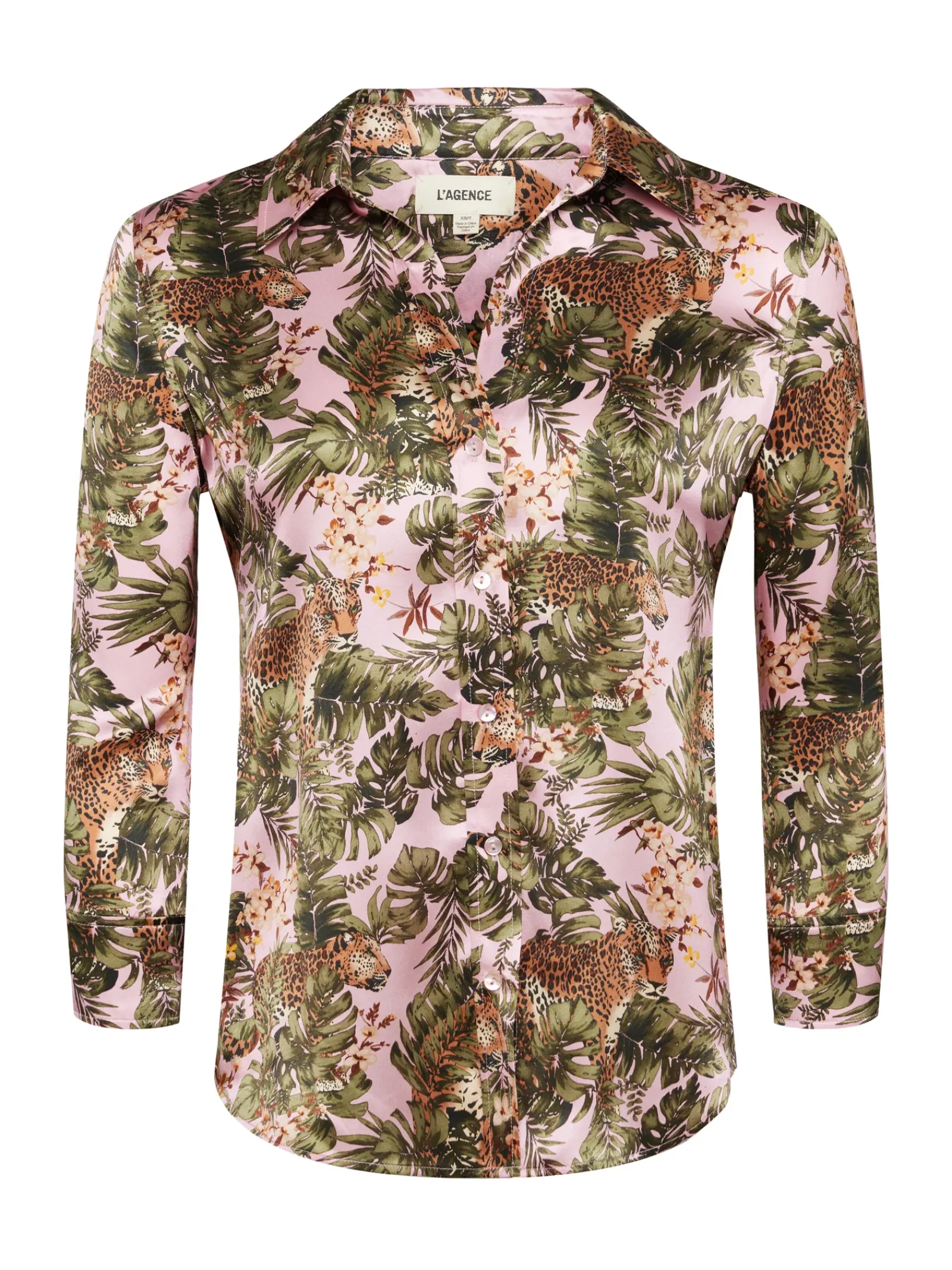L'AGENCE Print Edition|Blouses & Tops|Dani Silk Blouse Light Pink Multi Palm Leopard