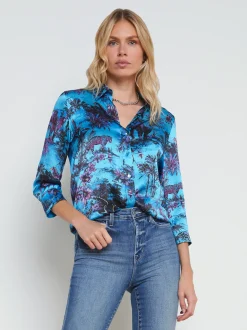 L'AGENCE Spring Collection|Print Edition|Dani Silk Blouse Blue Multi Jungle Toile