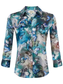L'AGENCE Spring Collection|Print Edition|Dani Silk Blouse Blue Multi Cloud Butterfly