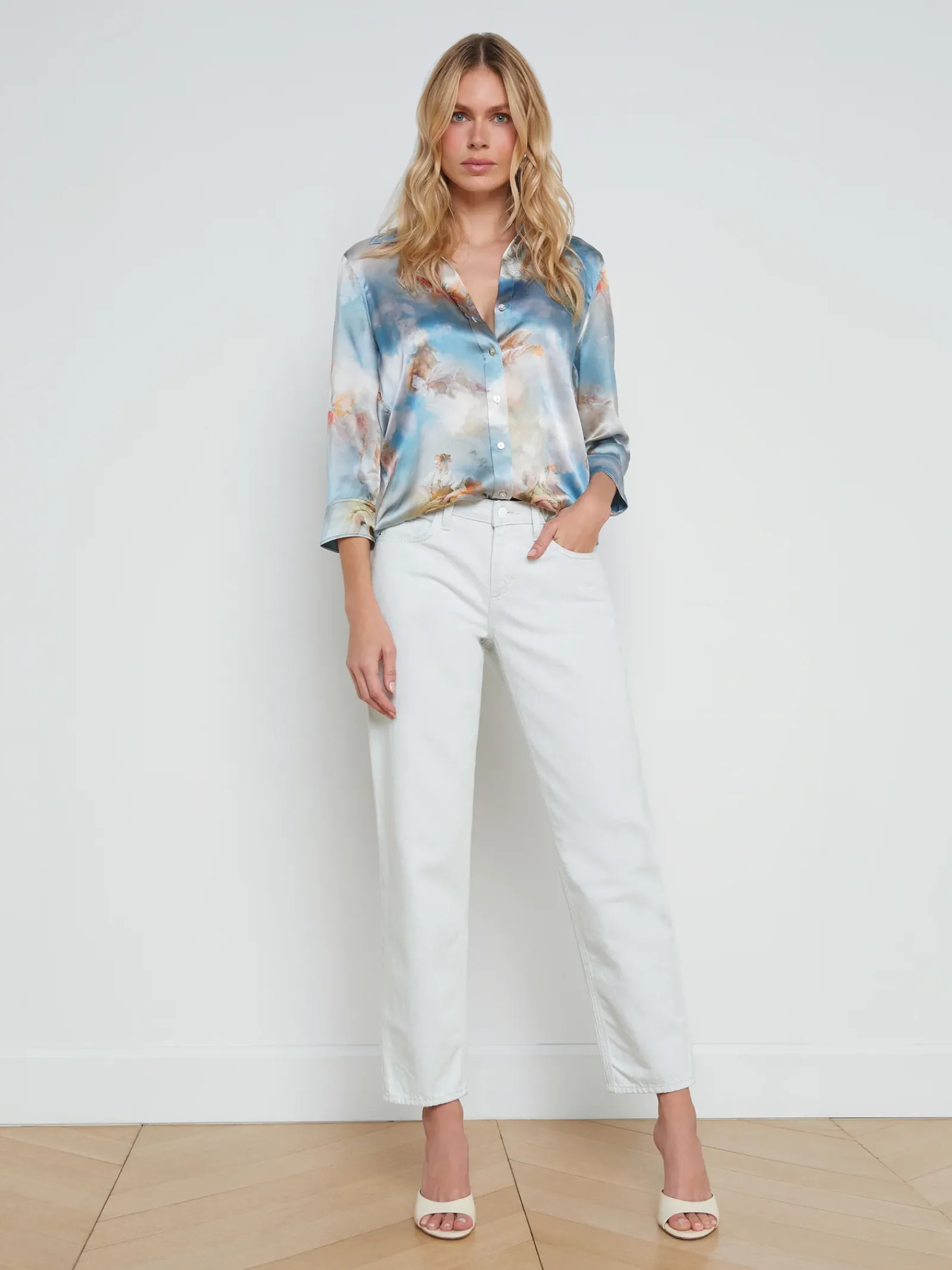 L'AGENCE Print Edition|Spring Collection|Dani Silk Blouse Light Blue Multi Renaissance