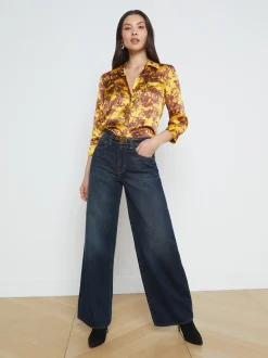 L'AGENCE Print Edition|Silks|Dani Silk Blouse Yellow Multi Safari Scenic
