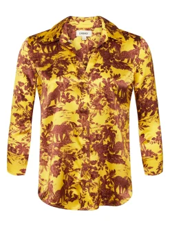 L'AGENCE Print Edition|Silks|Dani Silk Blouse Yellow Multi Safari Scenic